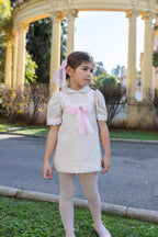 AW26 Naxos Pre Order Girls Pink Tweed & Tulle Bow Dress