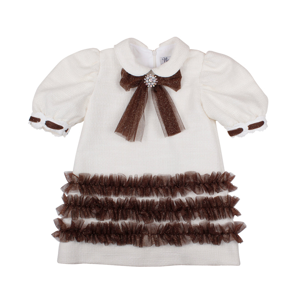 AW26 Naxos Pre Order Girls Ivory & Chocolate Tulle Dress