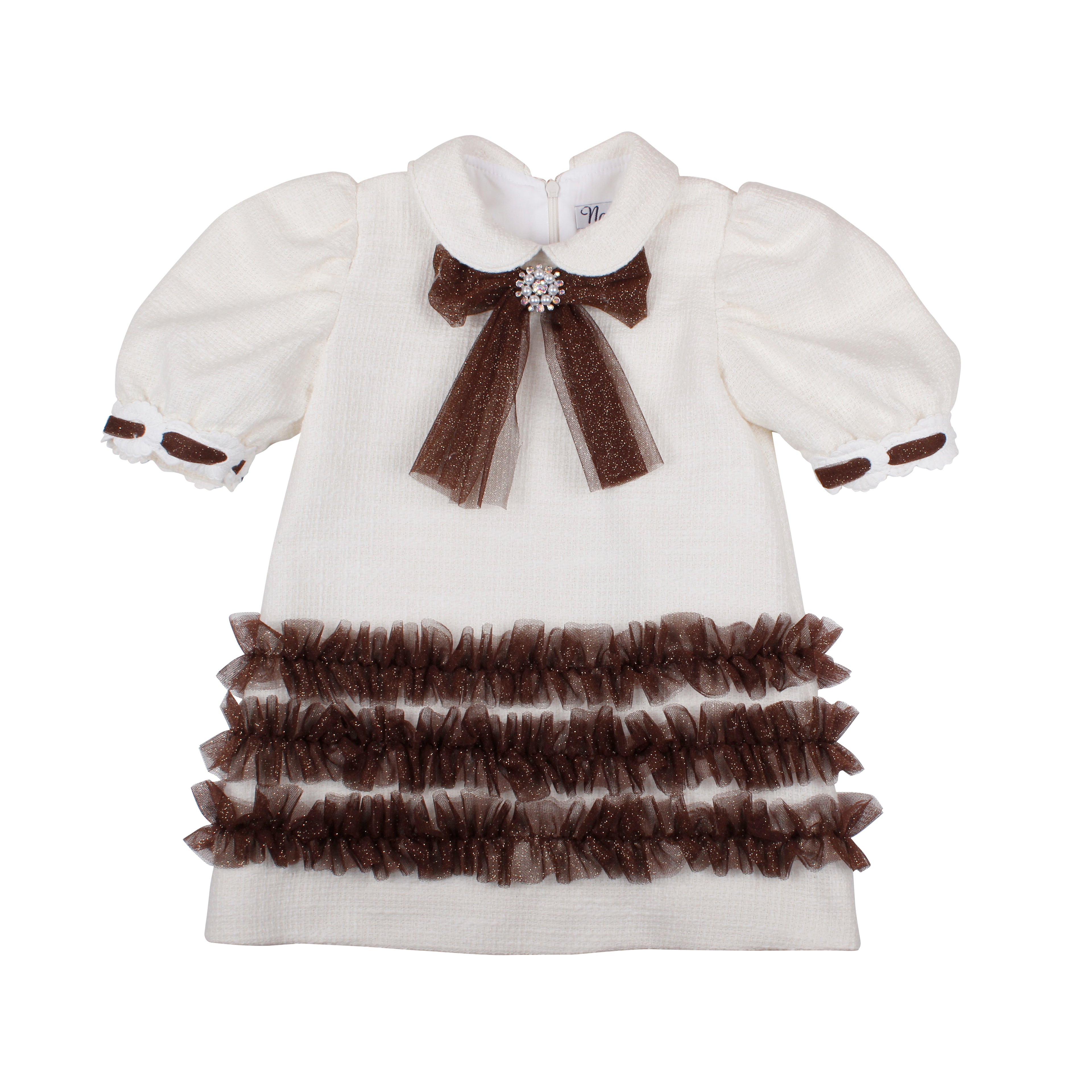 AW26 Naxos Pre Order Girls Ivory & Chocolate Tulle Dress