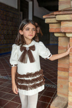 AW26 Naxos Pre Order Girls Ivory & Chocolate Tulle Dress