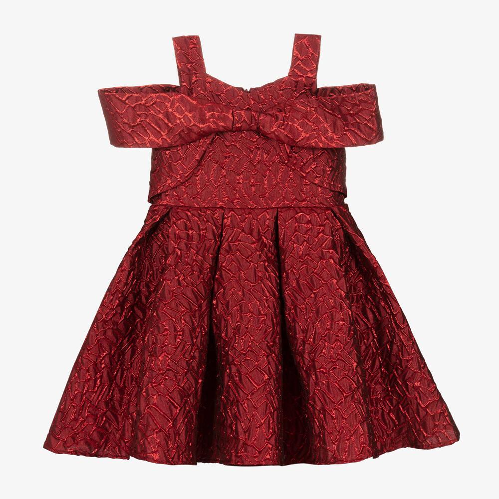 Caramelo Kids Girls Red Satin Jacquard Dress