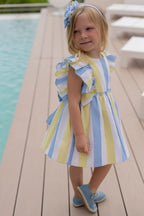 SS26 Miranda Girls Lemon & Blue Stripe Dress