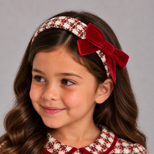 AW26 Chic by Deolinda Cream & Red Houndstooth Bow Headband