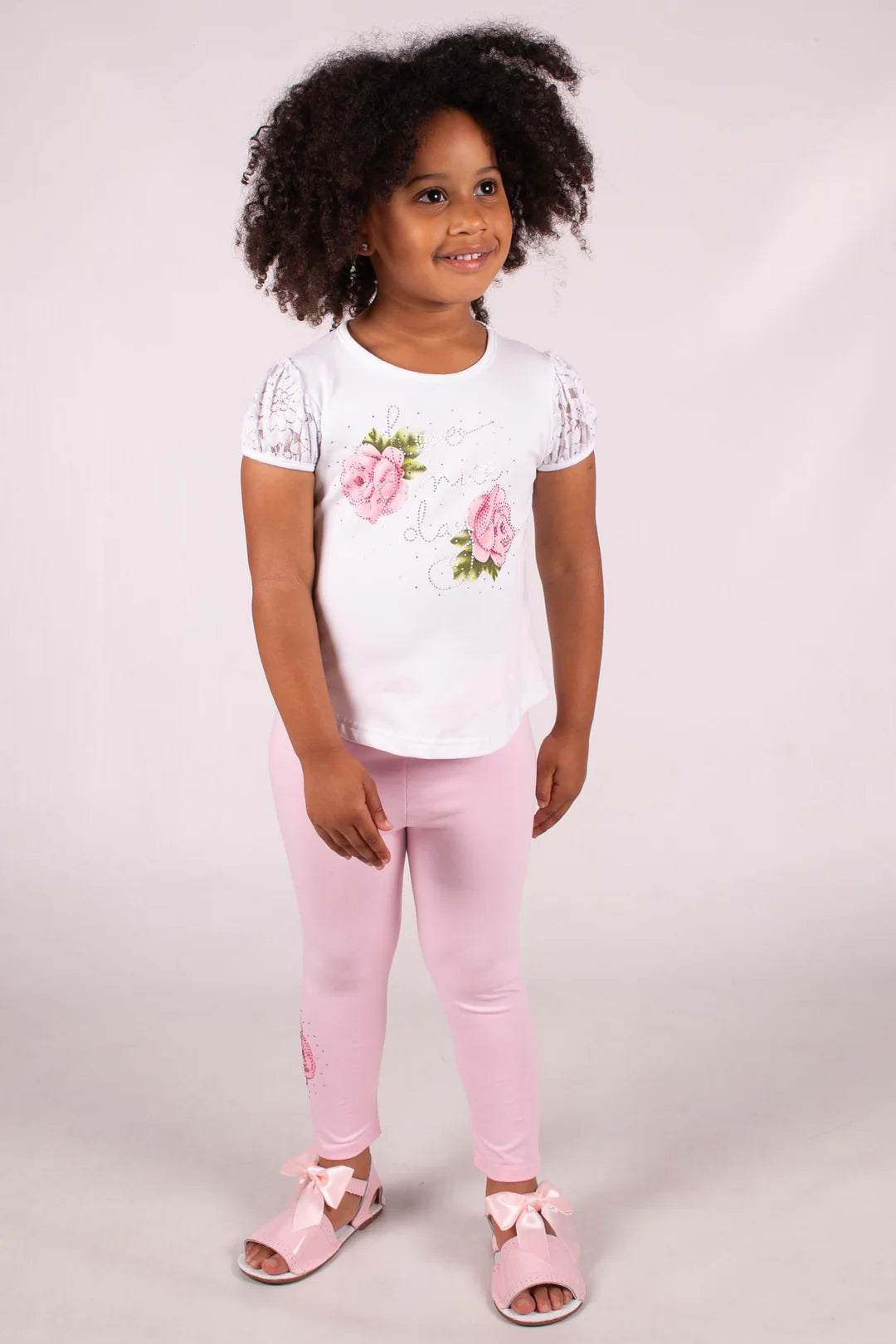 Beau KiD Girls Rose White & Pink Top And Legging Set