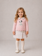 AW26 Deolinda Pink Knit Dalmatian Top & Check Skirt Set