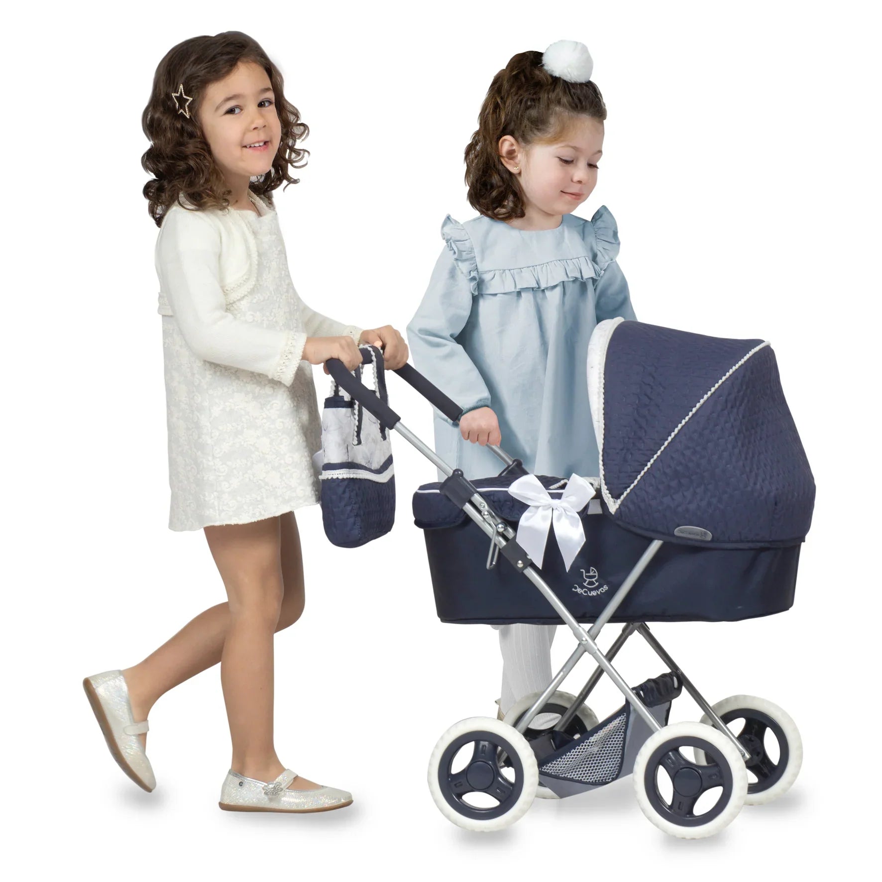 My First Reborn Folding Dolls Pram Navy with Matching Bag & Parasol