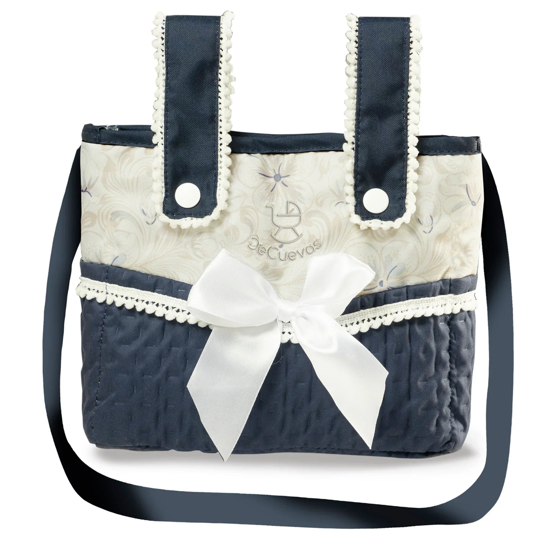 My First Reborn Folding Dolls Pram Navy with Matching Bag & Parasol