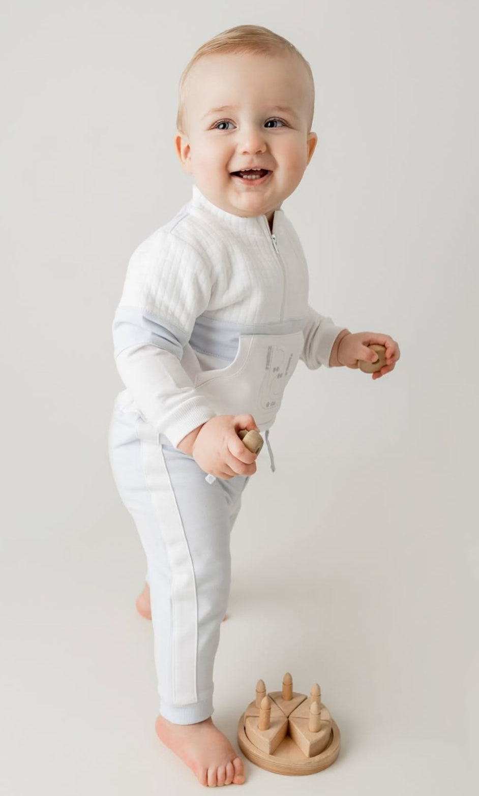Pastels & Co Boys White and Blue Tracksuit Set with Half Zip Top - Harvey