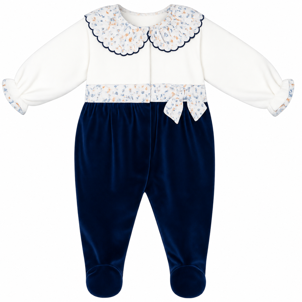 AW26 Deolinda Girls Navy Velour Floral Sleepsuit