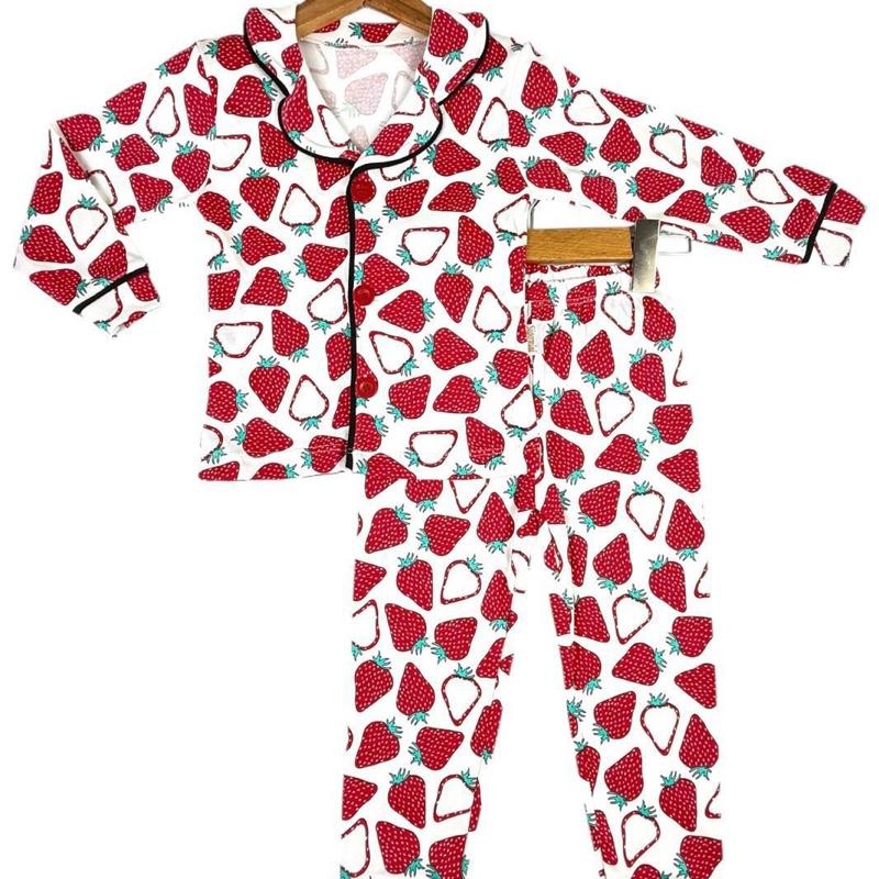 Girls Cotton Winter Pyjamas with Strawberry Print