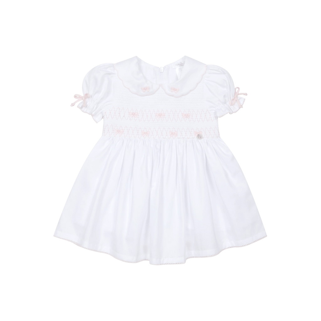 SS26 Deolinda Girls White & Pink Smocked Dress