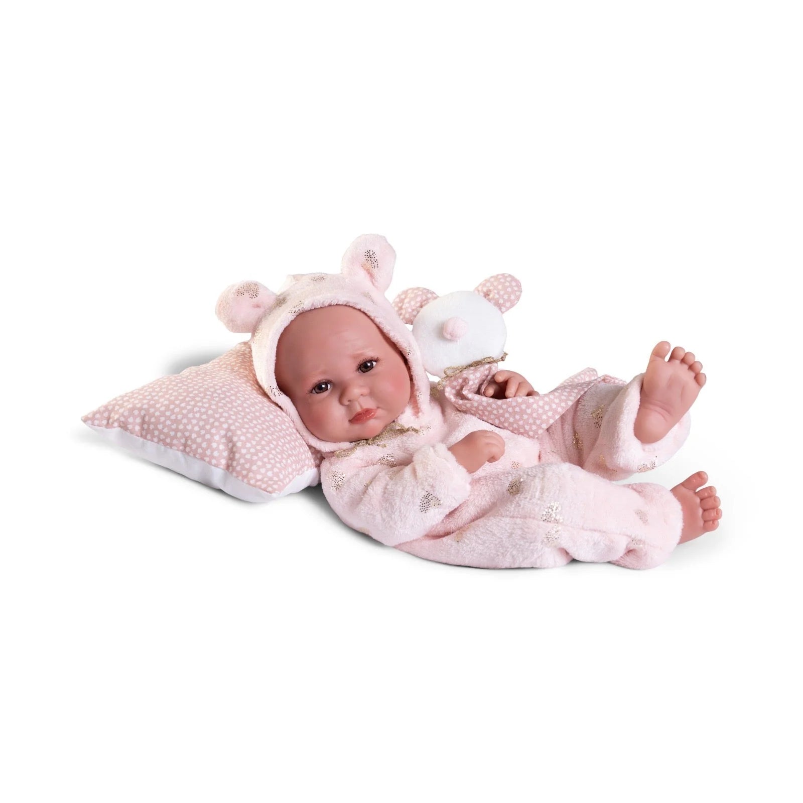 Weighted Newborn Baby Doll in Pink Teddy Bear Outfit 42cm