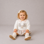 AW26 Deolinda Ivory & Pink Teddy Bear Top & Check Bloomer Two-Piece Set