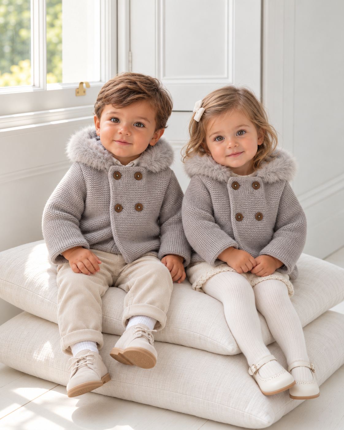 AW26 Mac Illusion Unisex Grey Knitted Jacket with Fur Hood