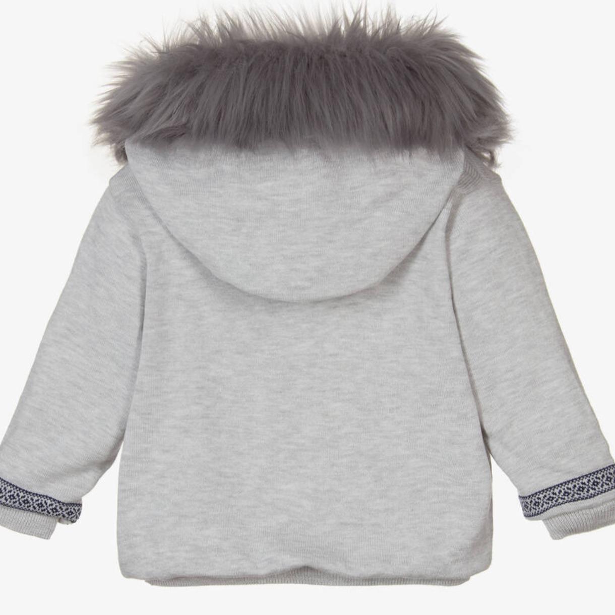Caramelo Kids Boys Grey Fur Hood Jacket
