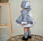 AW25 DBB Baby Girls Navy Check Dress with Matching Knickers and Bonnet
