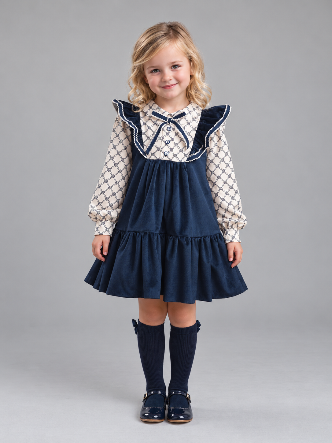 AW26 Rochy Girls  Navy & Cream Dress