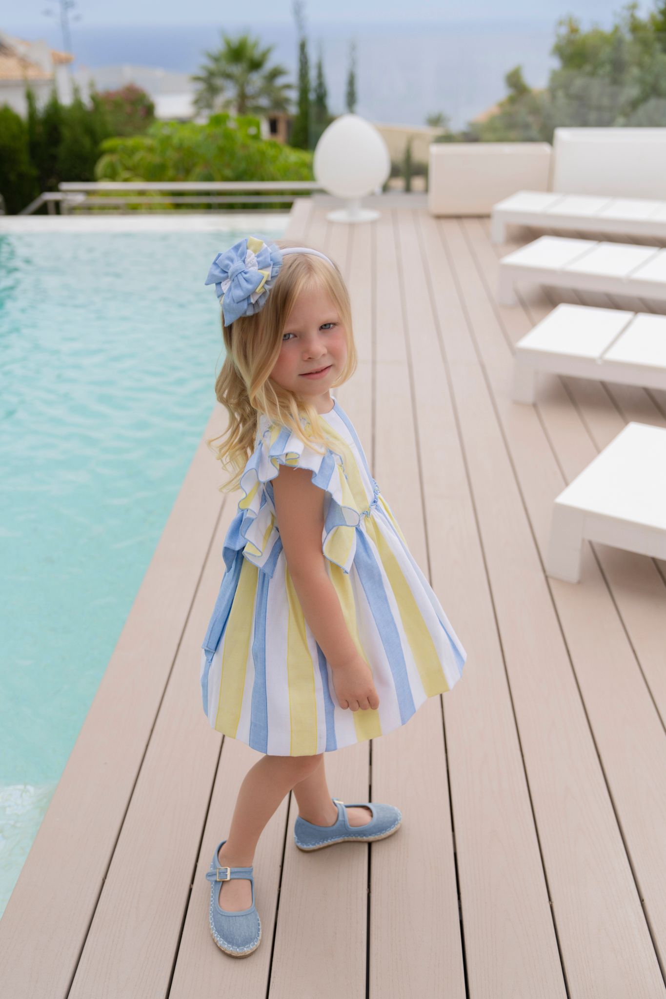 PRE ORDER SS26 Miranda Girls Lemon & Blue Stripe Dress