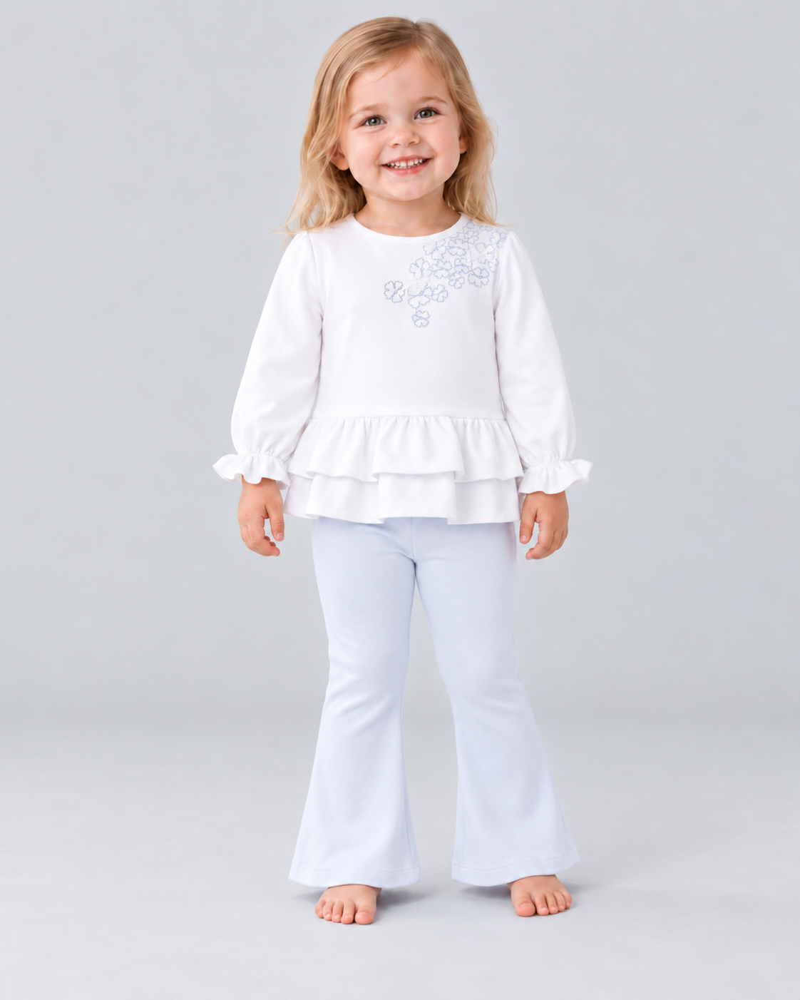 AW26 Pastels & Co Girls Blue Flares Set - Moana