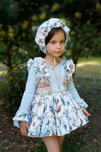 AW25 Ela Confeccion Girls Blue Floral Dress & Matching Bonnet
