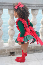 AW25 Ela Confeccion Girls Green and Red Dress Matching Knickers