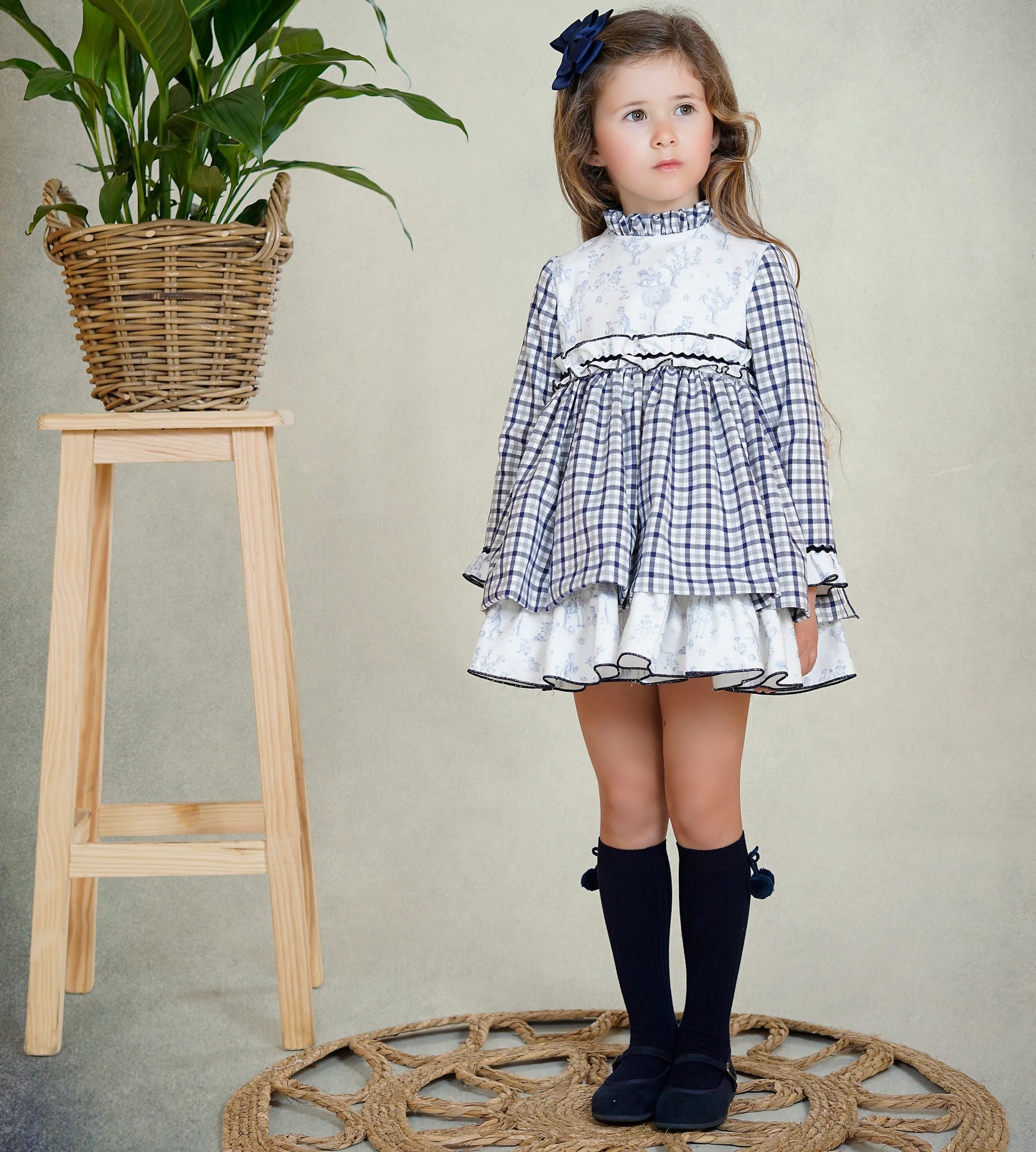 AW25 DBB Girls Navy Check Dress