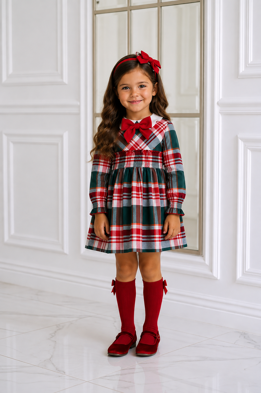 AW26 Miranda Girls Plaid Green Dress