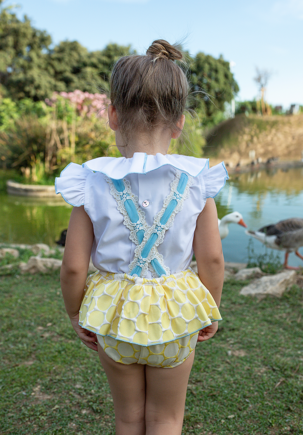 SS26 Naxos Girls Lemon and Blue Shirt & Romper