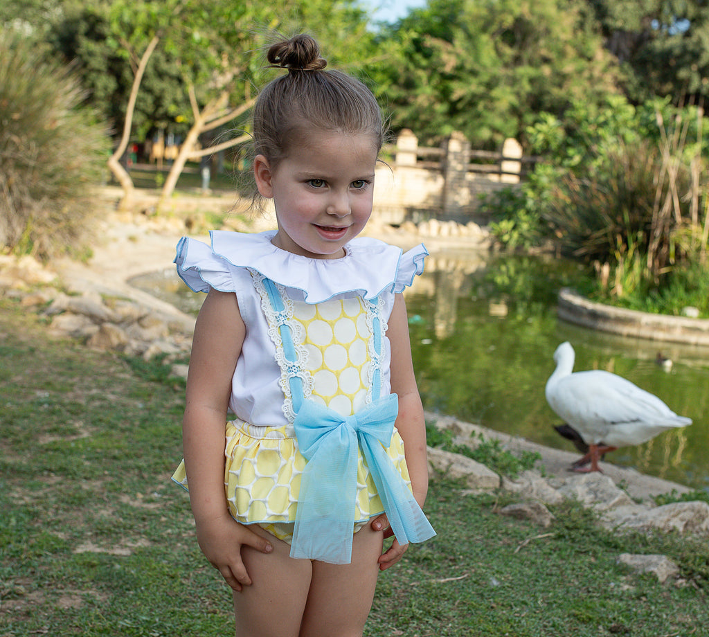 SS26 Naxos Girls Lemon and Blue Shirt & Romper