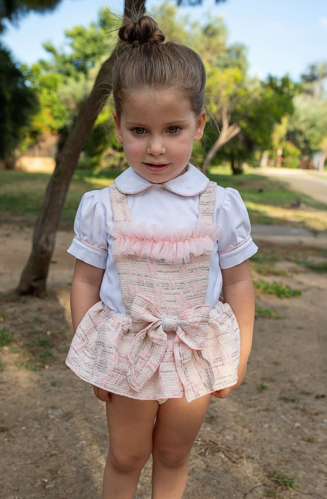 SS26 Naxos Girls Shirt & Pink Jacquard Romper