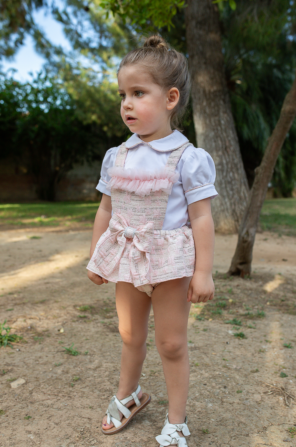 SS26 Naxos Girls Shirt & Pink Jacquard Romper