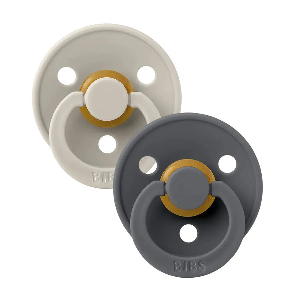 BIBS Colour Symmetrical Soother / Dummy 2 Pack Latex – Sand & Iron (Size 2, 6+ Months) [2221419]