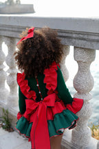 AW25 Ela Confeccion Girls Green and Red Dress Matching Knickers
