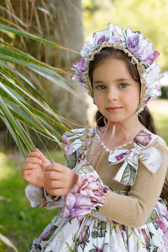 AW25 Ela Confeccion Girls Floral Dress & Matching Bonnet