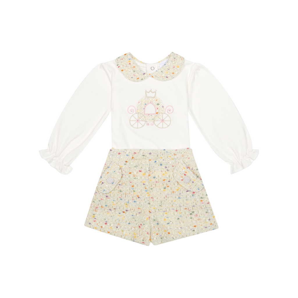 AW26 Chic by Deolinda Girls Multi Coloured Tweed Carriage Short Set