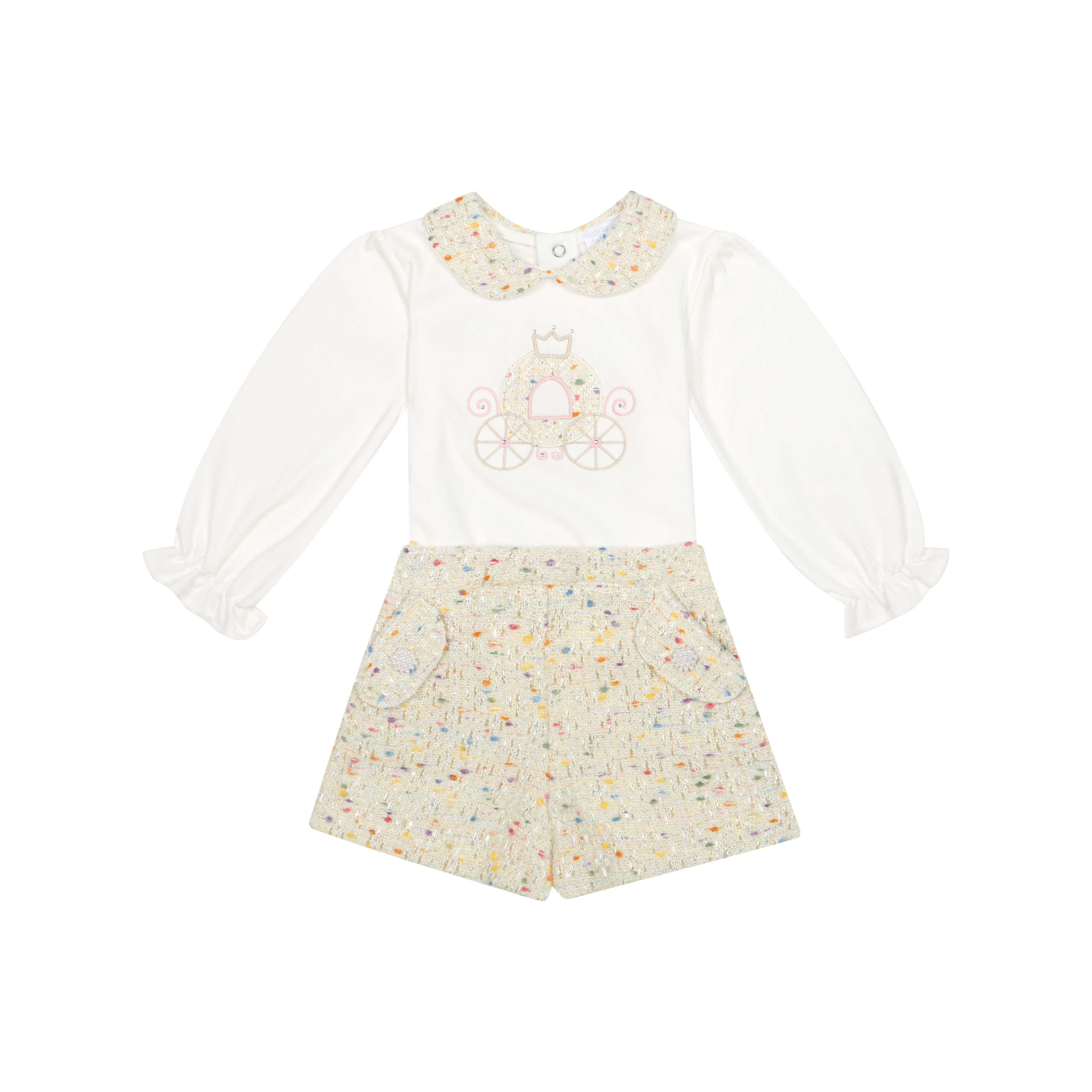 AW26 Chic by Deolinda Girls Multi Coloured Tweed Carriage Short Set