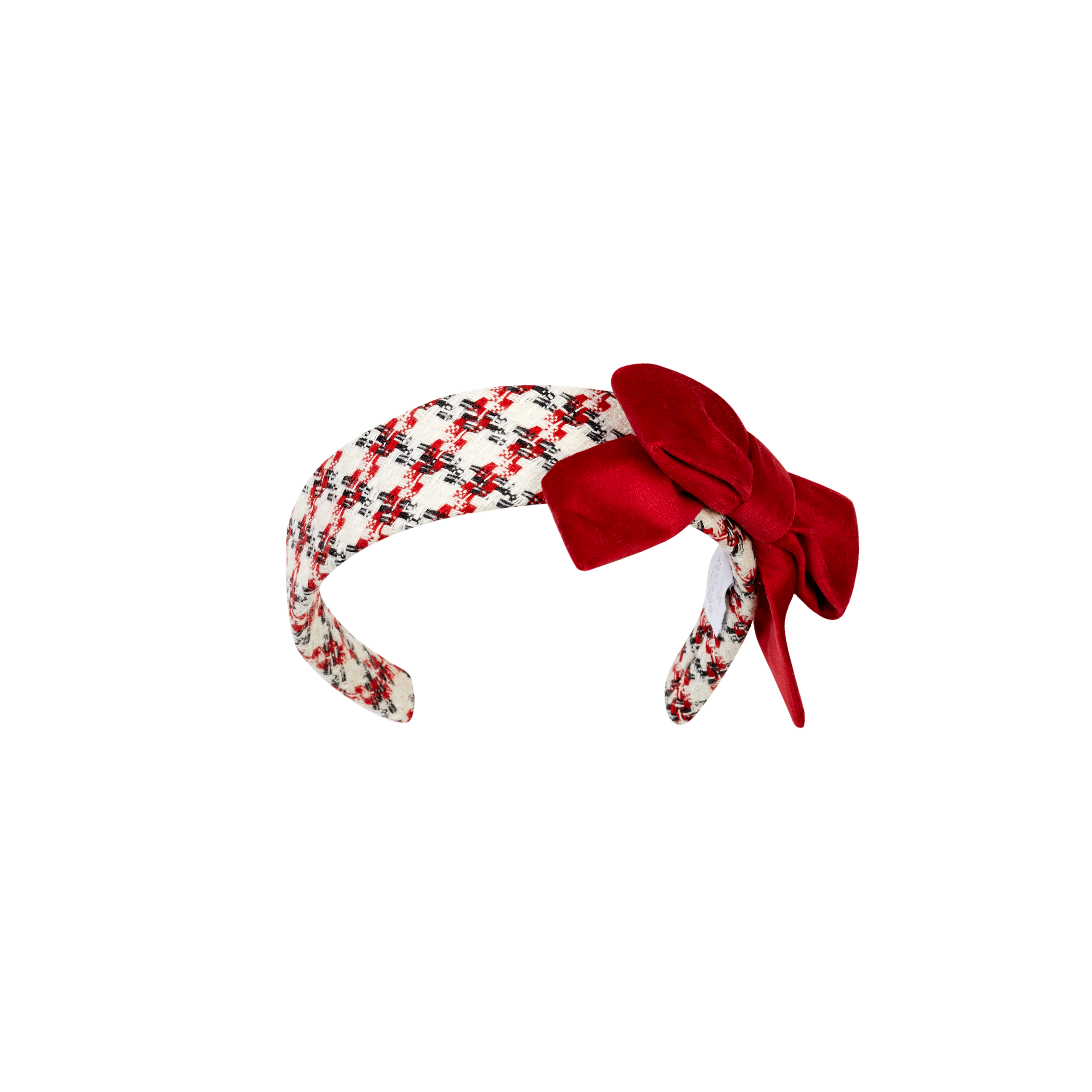 AW26 Deolinda by Chic Cream & Red Houndstooth Bow Headband
