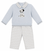 AW26 Boys Deolinda Blue Knit Dalmatian Sweater & Check Trouser Set