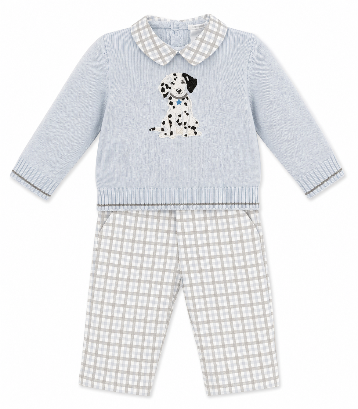 AW26 Boys Deolinda Blue Knit Dalmatian Sweater & Check Trouser Set
