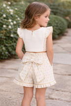 Beau Kid Girls Beige & White Shorts Set