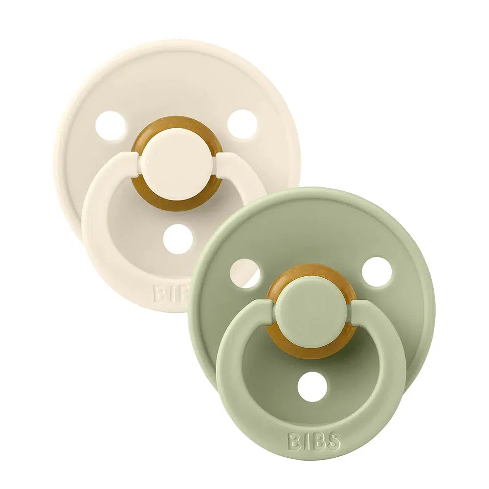 BIBS Colour Symmetrical Soother / Dummy 2 Pack Latex – Ivory & Sage (Size 1, 0+ Months) [110241]