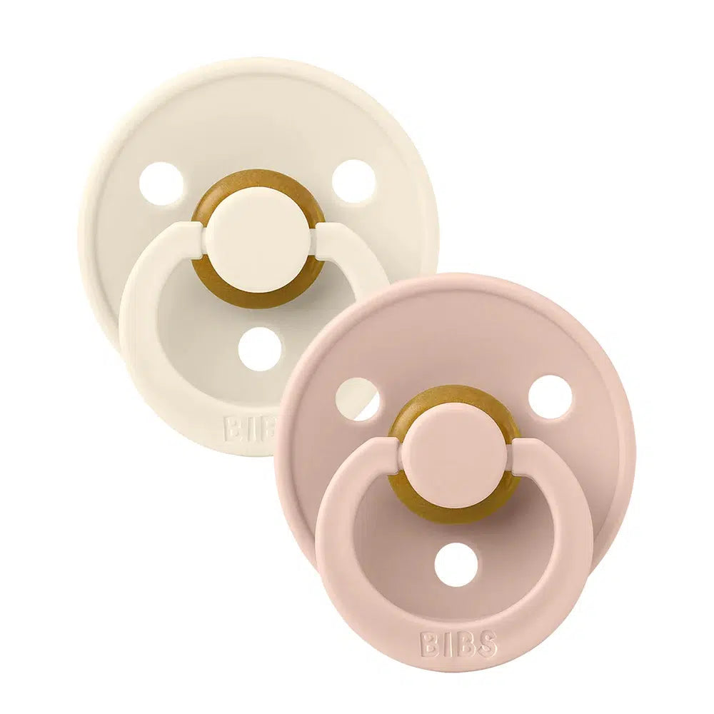 BIBS Colour Round Soother / Dummy 2 Pack Latex – Ivory & Blush (Size 1, 0+ Months) [110256]