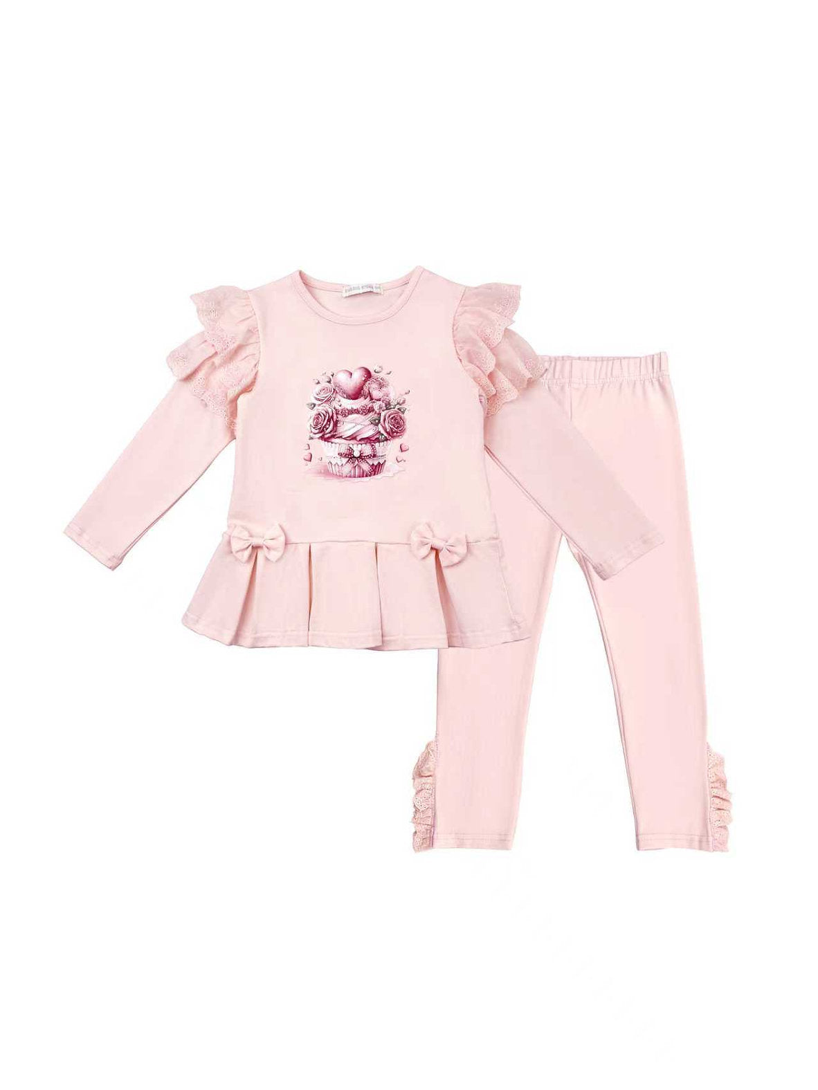 Girls Pink Ruffle Top and Legging Set Cupcake Design
