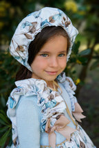 AW25 Ela Confeccion Girls Blue Floral Dress & Matching Bonnet