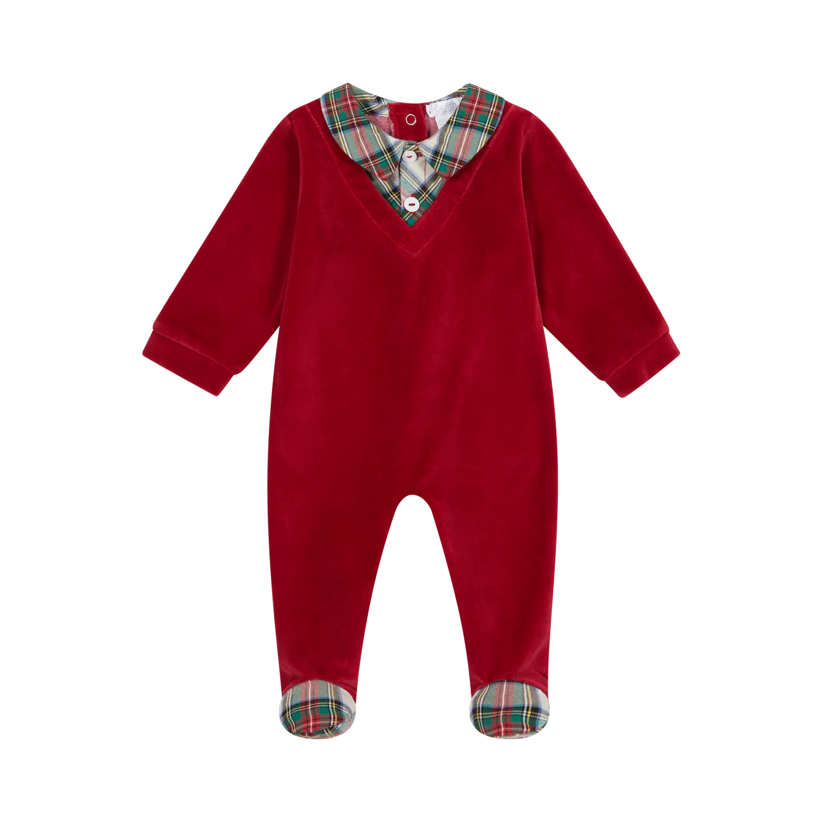 Deolinda Boys Red Tartan Velour Babygrow DBI24120