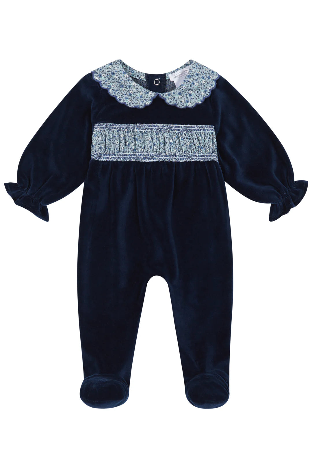 Deolinda Baby Girls Navy Velour Floral Smocked Baby Grow DBI24124
