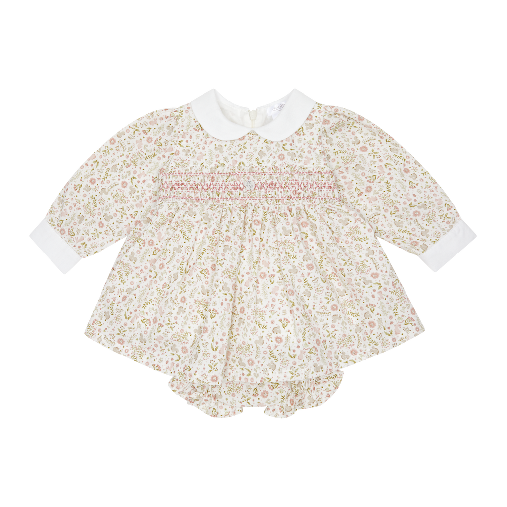 AW25 Deolinda Girls Pink Floral Smocked Dress with Matching Knickers