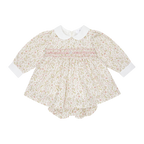 AW25 Deolinda Girls Pink Floral Smocked Dress with Matching Knickers