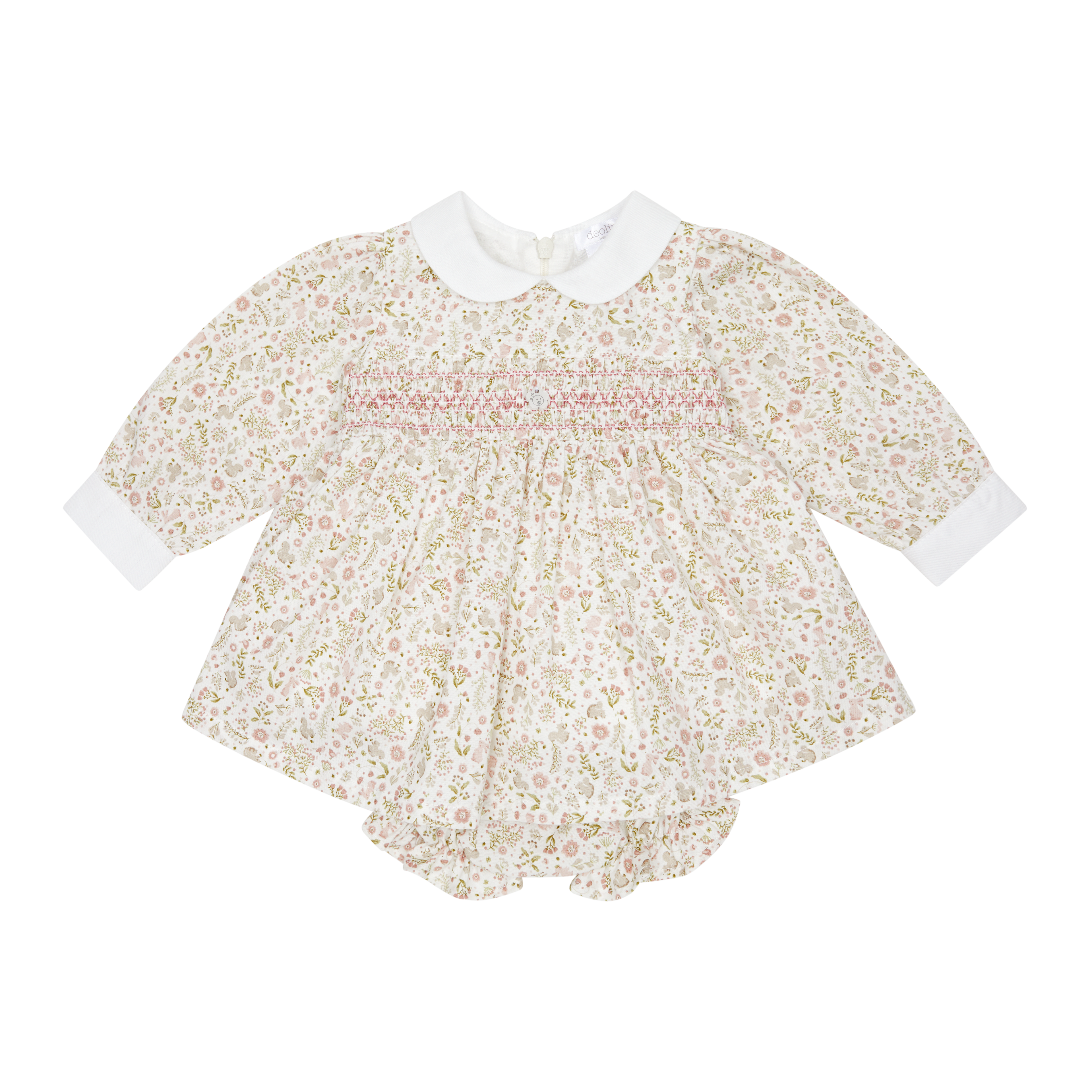 AW25 Deolinda Girls Pink Floral Smocked Dress with Matching Knickers