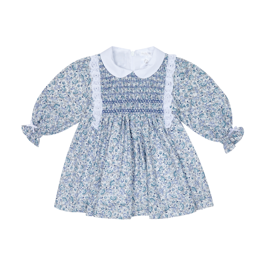 AW25 Deolinda Girls Blue Floral Smocked Dress